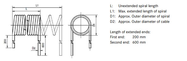 6 core coiled cable Dimensions